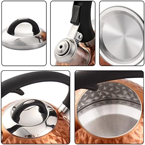 Copper Tea Kettle Stainless Steel Teapot Whistling Kettle Unique Button Control Kettle Outlet Loud Whistle Food Grade Teapot 3.2 Quart / 3 Liter (Copper) - Image 2