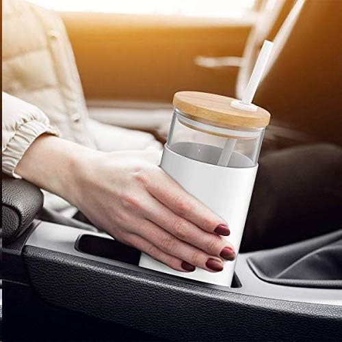 Tronco 20 oz Glass Tumbler with Lids and Straws, Reusable Iced Coffee Cups - Image 4