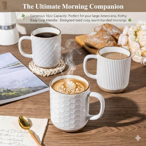 GBhome Coffee Mugs Set of 6, 16 oz White Coffee Cups with Large Handle - Image 6