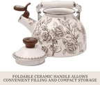 2 Qt Enamel Tea Kettle, Stovetop Whistling, Brown - Image 6