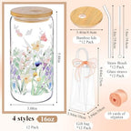 Mumufy 12 Sets Wildflower Cute Glass Cups with Lids Straws Bulk, 16 Oz - Image 2