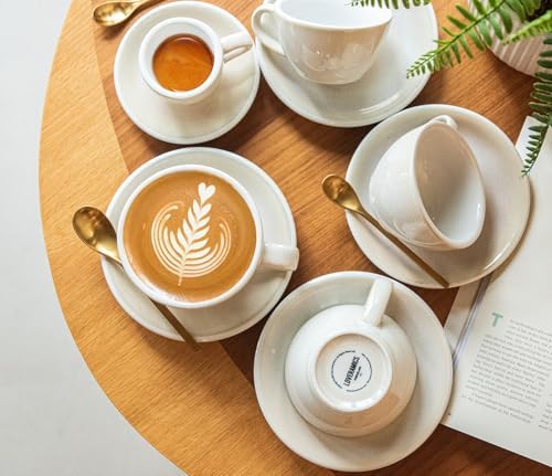 Loveramics Coffee Cup Ceramic, 10 oz Latte Art Cup with Saucer for Cappuccino, Tea, Espresso, Thick - walled stoneware Cappuccino mug Set for Cafe and Barista - Potters Colours (Ivory, 10OZ) - Image 4