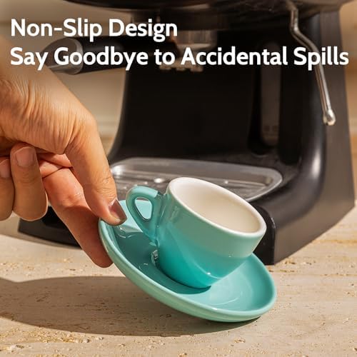 Sweese 2 Ounce Espresso Cups with Saucers, Porcelain Espresso Cups Set of 6 - Hot Assorted Colors - Image 3