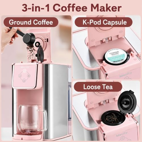 Mecity Pink Coffee Maker 3-in-1 Single Serve Coffee Machine, For Flat Bottom Coffee Capsule, Ground Coffee, 6 to 10 Ounce Cup, Removable 50 Oz Water Reservoir, 120V 1150W - Image 5