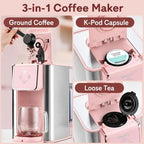 Mecity Pink Coffee Maker 3-in-1 Single Serve Coffee Machine, For Flat Bottom Coffee Capsule, Ground Coffee, 6 to 10 Ounce Cup, Removable 50 Oz Water Reservoir, 120V 1150W - Image 5