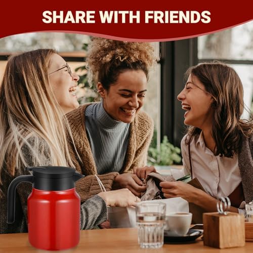 Insulated Coffee Carafe, 34 oz, Keeps Hot for 12H, Red - Image 5