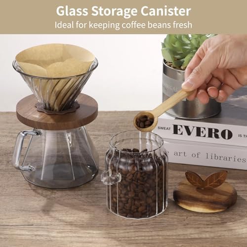Set of 3 Striped Glass Storage Canisters with Wooden Lids and Spoons, High Borosilicate Glass, Airtight Kitchen Organization Containers for Coffee Beans, Tea, Sugar, Snacks and More - Image 3