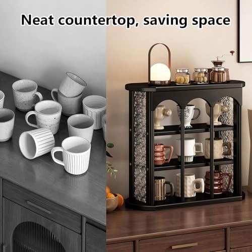 Wooden Mug Holder Countertop, Freestanding Grid Vintage Coffee Cup Display Stand, Rustic Coffee Mug Holder Organizer for Kitchen, Coffee Station,Brown,12 Grid - Image 6