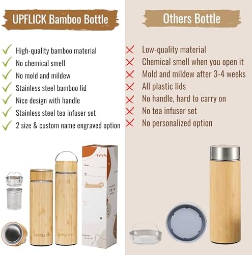 Custom Name Bamboo Tea Infuser 17 oz Tea Tumbler Infuser Bottle for Loose Tea Leaves, Tea Cup Travel Mug Stainless Steel Gift - Image 4