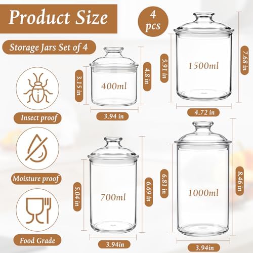 Suclain 4 Pack Acrylic Cookie Candy Jar with Lid, 14oz,24oz,34oz,50oz - Image 2