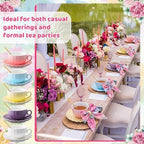 Set of 6 Tea Cups and Saucers Tea Party Decorations 5.4 oz British Cappuccino Cups with Saucers Floral Napkin Gift for Women Birthday Party Church Mother's Day - Image 5