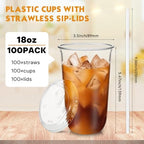Ziliny 100 Pack 18 Oz Clear Plastic Cups with Lids and Straws, Iced Coffee - Image 3