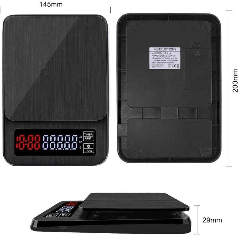 Electronic Scale - Digital Kitchen Scale Coffee Scale Suitable for Jewelry Weighing with Timing Electronic Kitchen Scale (Black 5kg/0.1g) - Image 5