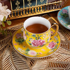 KAMMAK Tea Cup and Saucer, Ceramic Coffee Cups, 7.1 oz, Set of 2 - Image 3