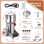 Grain Mill Grinder 800g, Electric Stainless Steel High-Speed Spice Herb Grinder, 3200W Swing Type Cereals Corn Flour Pulverizer Powder Machine for Dry Spice Herbs Grains Coffee Rice Pepper - Image 3