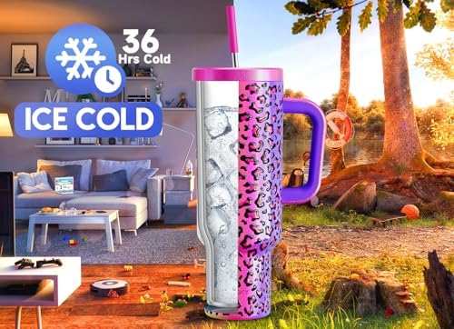 Meoky 50 oz Tumbler with Handle, Tumbler with Lid and Straw, Insulated Stainless Steel Travel Mug, 100% Leak-proof, Keeps Cold for 36 Hours or Hot for 12 Hours (Celebration) - Image 2