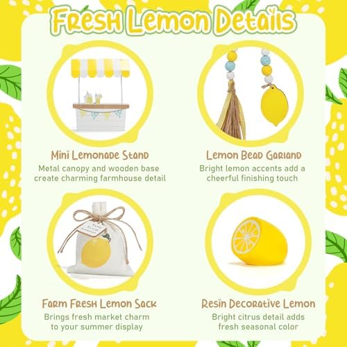 Summer Decorations for Home Indoor 8pcs Lemon Tiered Tray Decor Set - Image 2