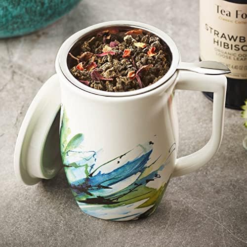 Tea Forte Ceramic Fiore Tea Cup with Infuser, Blue Agave, 14 oz - Image 2