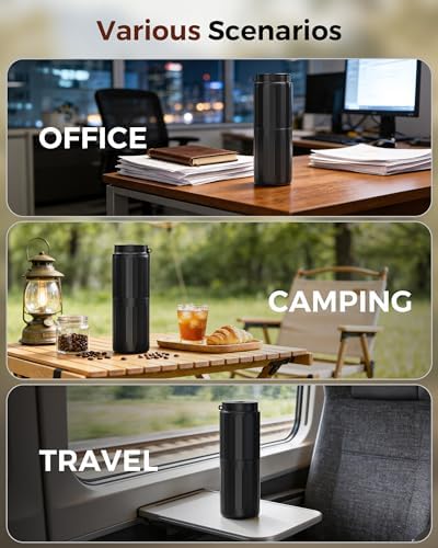 Electactic Portable Coffee Grinder Electric - Grind While Charging Electric Grinder & Insulated Mug and Pour Over for Travel, Cordless/Rechargeable Coffee Bean Grinders for Travel,Camping-Deep Black - Image 2