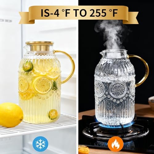 Amzcku Glass Pitcher with Lid, 101 oz/ 3 Liter Vintage Water Pitcher,Water Carafe for Cold Brew, Coffee, Lemonade, Iced Tea,Beverage, Heat Resistant Water Glass Jug 1Pack - Image 6