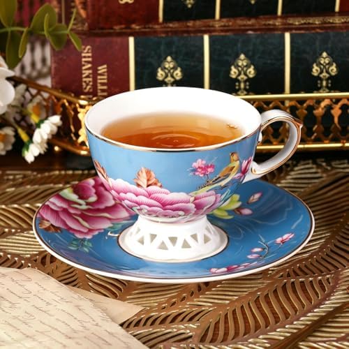 KAMMAK Tea Cups and Saucers Set of 2, Fine Bone China Coffee Cups, GH019 - Image 4