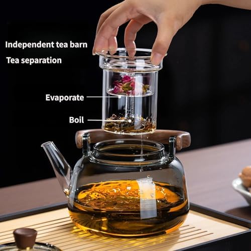 Glass Teapot,40.6oz/1200ml Large-capacity teapot,Dual-layer inner liner design,Suitable for scented tea and loose tea leaves - Image 5