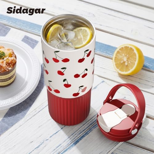 26 oz Insulated Stainless Steel Tumbler with Straw & Handle Red - Image 5