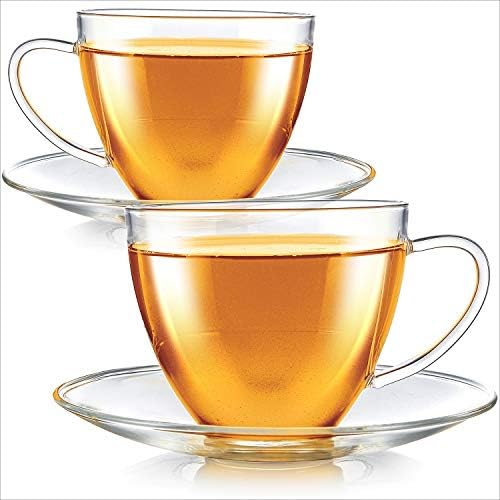 Teabloom Royal Teacup and Saucer Set 2-Pack – 12 OZ/ 350 ML Capacity – Glass Mug Set – Premium Borosilicate Glass – Durable and Heat Resistant - Image 3