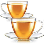 Teabloom Royal Teacup and Saucer Set 2-Pack – 12 OZ/ 350 ML Capacity – Glass Mug Set – Premium Borosilicate Glass – Durable and Heat Resistant - Image 3