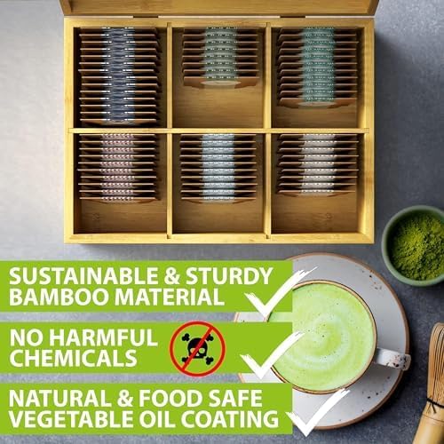 Tea Organizer Box Food Safe Chemical Free Bamboo Storage Chest Tall, Adjustable Cubbies (6-Slot 11" x 8.1" x 4.2" Blank) - Image 3