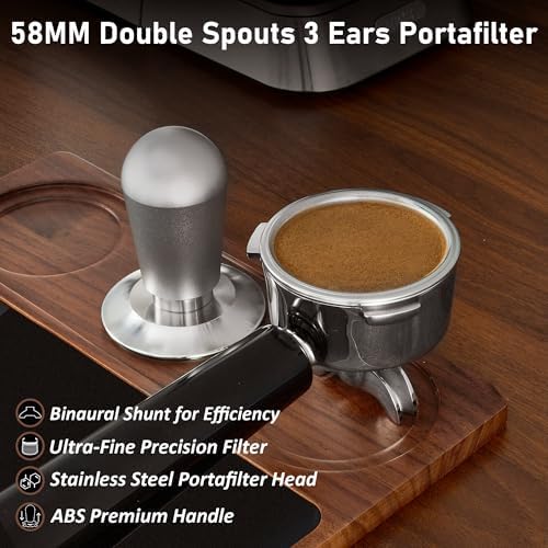 58MM Portafilter Double Spouts 3 Ears, 316 Stainless Steel Espresso Portafilter with 0.38MM Ultra-Fine Filter Blocks Grounds, Coffee Portafilter with Ergonomic Handle Fits Palm,Fits CASABREWS,Breville - Image 3