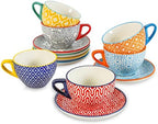KitchenTour Espresso Cups and Saucers set, 6-pack,7oz - Cappuccino Cups with handle set of 6 - Teacup for Tea Party Bohemia style by KKitchenTour