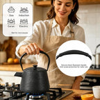 Cast Iron Teapot 34 oz (1000 ml) with Infuser, Water Wave Design, Black - Image 3