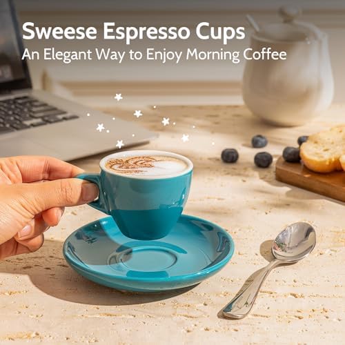 Sweese 2 Ounce Espresso Cups with Saucers, Porcelain Espresso Cups Set of 6 - Hot Assorted Colors - Image 5