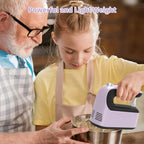 Yomelo 9-Speed Digital Hand Mixer Electric, 400W Powerful DC Motor, Hand Mixer Electric Handheld with Snap-On Storage Case, 5 Stainless Steel Accessories, Beaters, Dough Hooks, Whisk(Purple/Black) - Image 3