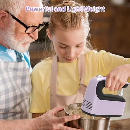 Yomelo 9-Speed Digital Hand Mixer Electric, 400W Powerful DC Motor, Hand Mixer Electric Handheld with Snap-On Storage Case, 5 Stainless Steel Accessories, Beaters, Dough Hooks, Whisk(Purple/Black) - Image 3