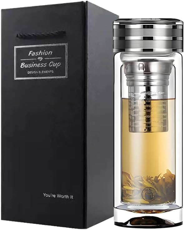 300ml/10oz Thickened premium crystal double-layer glass tea cup, insulated water drinking vessel, multi-purpose sealed beverage bottle, glassware filtered water cup by Unknown