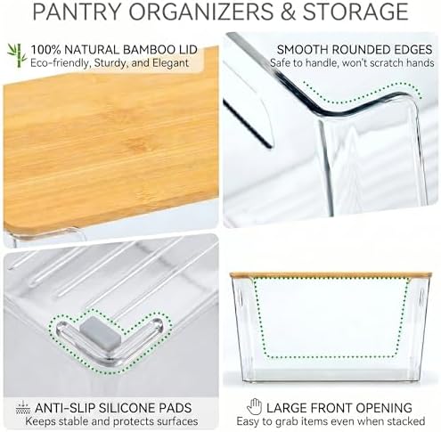 CiWiVOKi 6 Pack Clear Stackable Storage Bins with Bamboo Lids, Trash Bag Holder Dispenser Under Sink Organizer for 4-13 Gal Bags, Plastic Storage Containers for Pantry Bathroom Kitchen Organization - Image 3