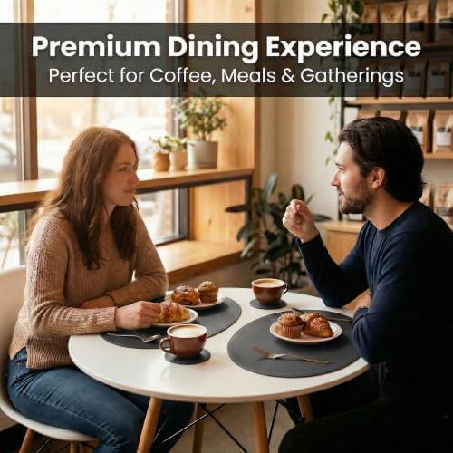 Premium Oval Faux Leather Placemat & Coaster Set with Innovative Cork-Look Printed Base，4/6/8-Piece Sets & 8 Colors，Non-Slip Dining Table Mats for Kitchen Dining - Image 2