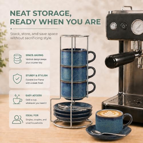 8 Ounce Cappuccino Cups Set of 4, Reactive Blue - Image 5
