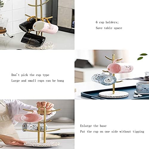 6 Cup Mug Tree Marble Gold-Plated Cup Holder Glass Cup Hanger Kitchen Storage Rack Household Jewelry Rack - Image 5
