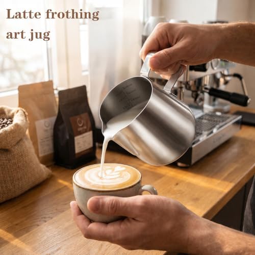 4 Pcs Milk Frothing Pitcher 304 Stainless Steel Steaming Pitcher 20 oz - Image 7