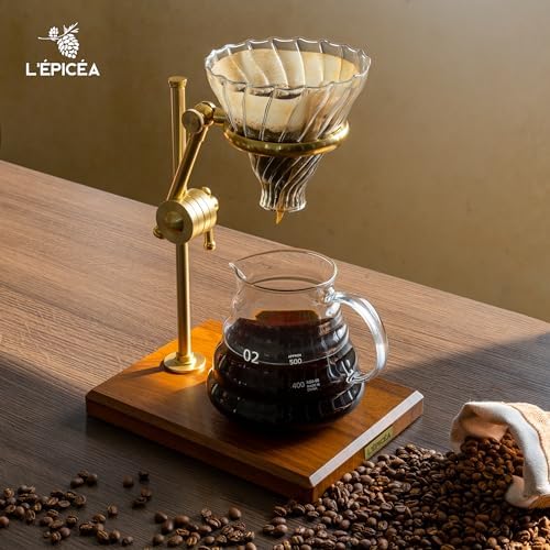L'ÉPICÉA Pour Over Coffee Maker Set, Pour Over Coffee Maker with Stand, Adjustable Stainless Steel Stand, Wooden Base, Paper Filters, Cone Glass Coffee Carafe, Pour Over Coffee Dripper - Image 2