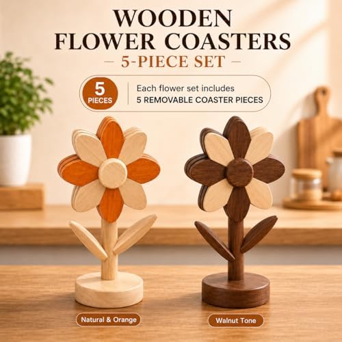 Sunflower Trivets for Hot Dishes, 5Pc Wooden Tree Trivet Stand Set - Image 2