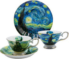 Floral Tea Cups Saucers Set of 2, Bone China 7 oz British Teacups Porcelain Coffee Cup for Rose Tea Cappuccino Espresso Latte (Starry Sky & Wheat Field) by AOTELIDA