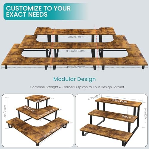 ELITEROO 3 Tier Wooden Display Rack, Portable Products Display Stand, 3 Step Straight Display Shelves for Retail Table Top, Counter Top, Craft Shows, Farmers Market, Tradeshows, Vendors - Image 3