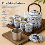 Blue and White Porcelain Tea Set, 9-Piece Ceramic Tea Set with Teapot, Infuser, 6 Tea Cups and Tea Tray, Chinese Gongfu Tea Set for Home, Office and Tea Parties - Image 3