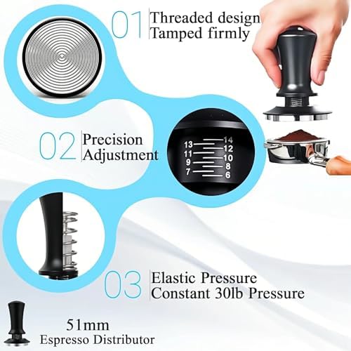 51mm Espresso Accessories Kit, 7PCS Espresso Tamper Set with WDT Tool, Distributor, Dosing Funnel & Tamping Station for Espresso Machine - Image 5