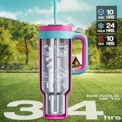 POWCAN 50 oz Tumbler with Handle, 2-in-1 Straw and Sip Lid, Leakproof, Dishwasher Safe, Insulated Stainless Steel Travel Coffee Mug, Keeps Cold for 34 Hours, Fits in Car Cup Holder (Petal) - Image 2
