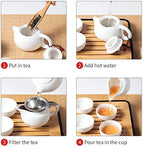 Chinese Tea Pot Cup Set with Tray Infuser - Travel Ceramic Tea set Porcelain Teapot, Portable All in One Bag for Outdoor Picnic Business Hotel (White) - Image 4